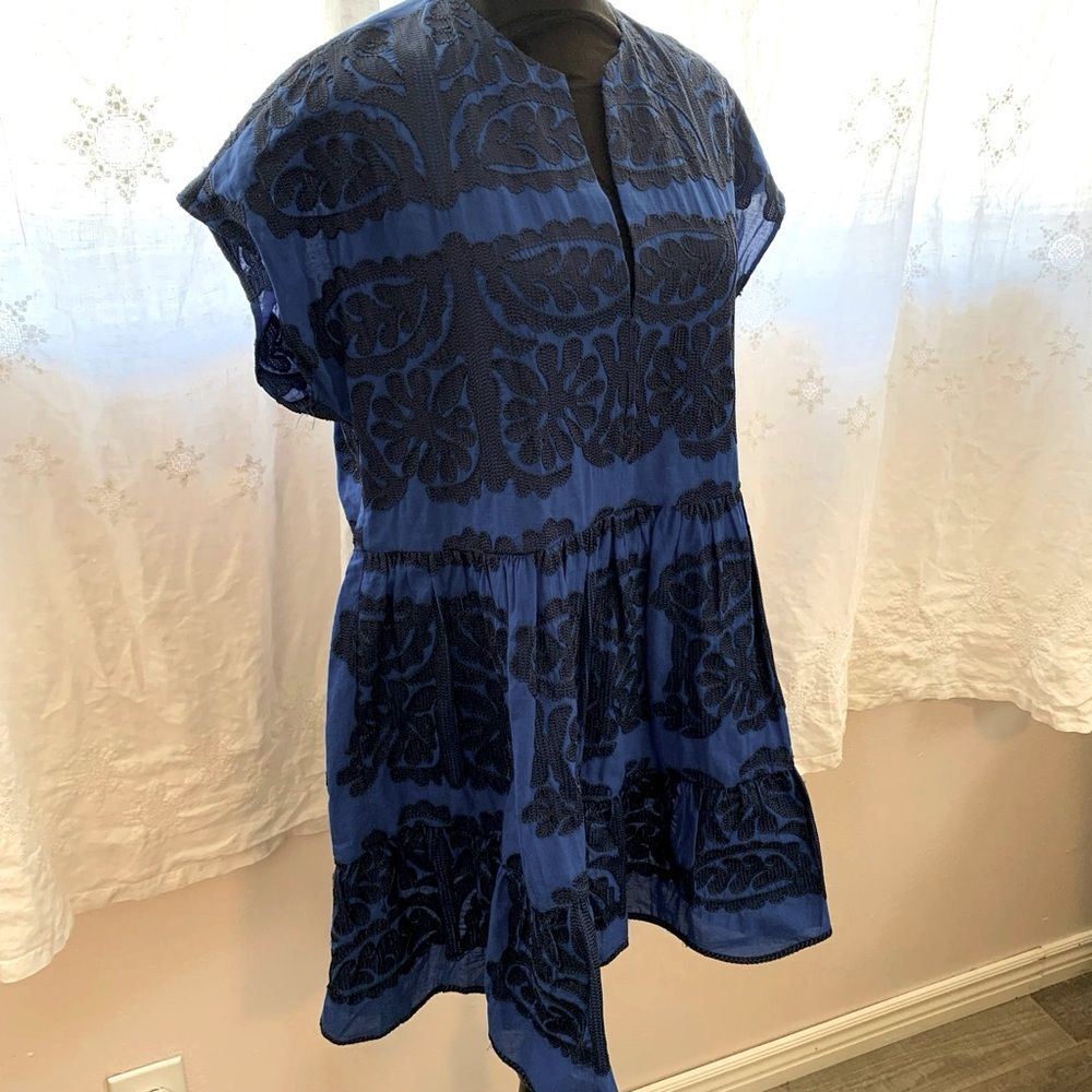 Zara royal blue embroidered mini dress size small boho festival peasant